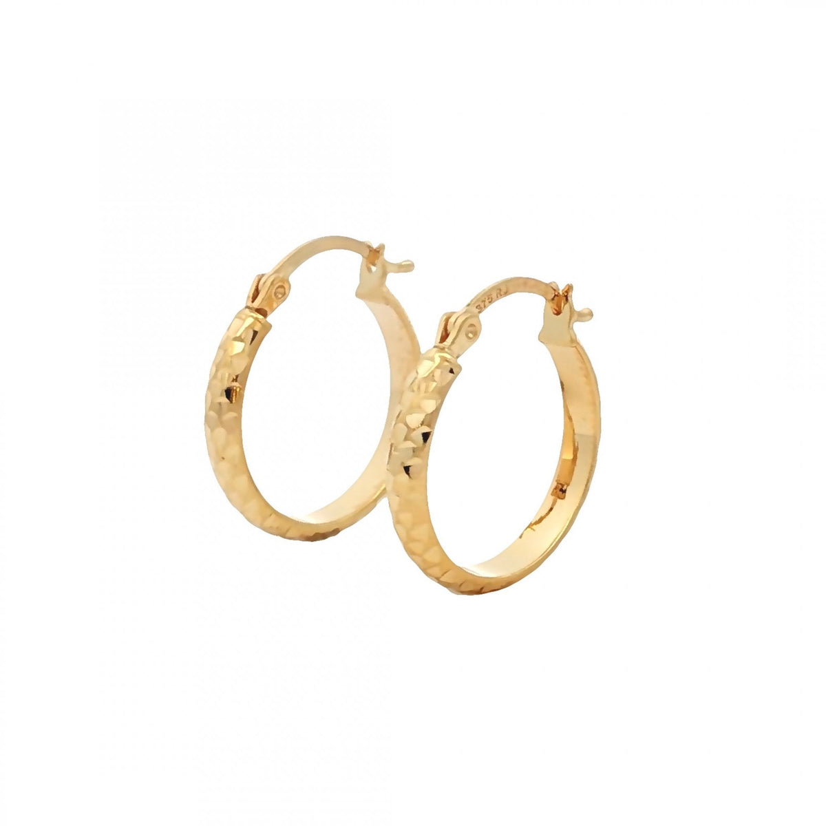 9ct Yellow Gold Diamond-Cut Hoop Earrings - 18x19mm - 1.5g