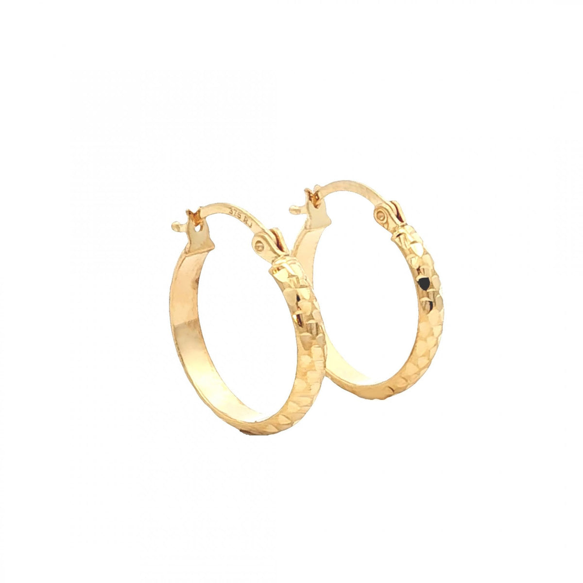 9ct Yellow Gold Diamond-Cut Hoop Earrings - 18x19mm - 1.5g