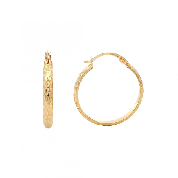 9ct Yellow Gold Diamond-Cut Hoop Earrings - 23x23mm - 1.9g
