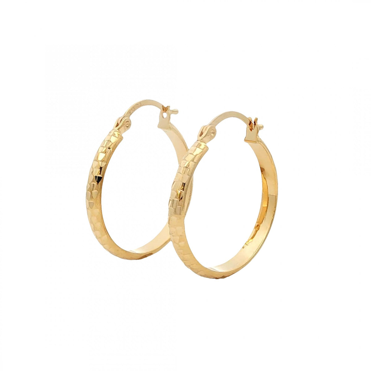 9ct Yellow Gold Diamond-Cut Hoop Earrings - 23x23mm - 1.9g