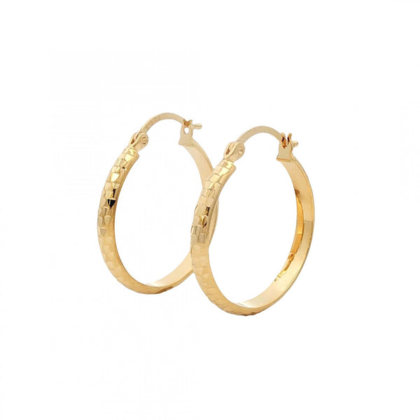 9ct Yellow Gold Diamond-Cut Hoop Earrings - 23x23mm - 1.9g