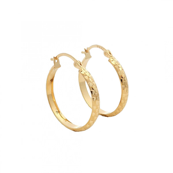 9ct Yellow Gold Diamond-Cut Hoop Earrings - 23x23mm - 1.9g