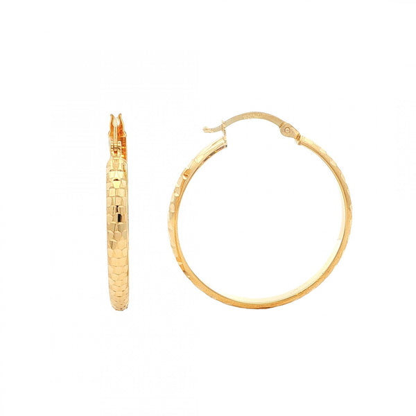 9ct Yellow Gold Diamond-Cut Hoop Earrings - 28x30mm - 2.3g