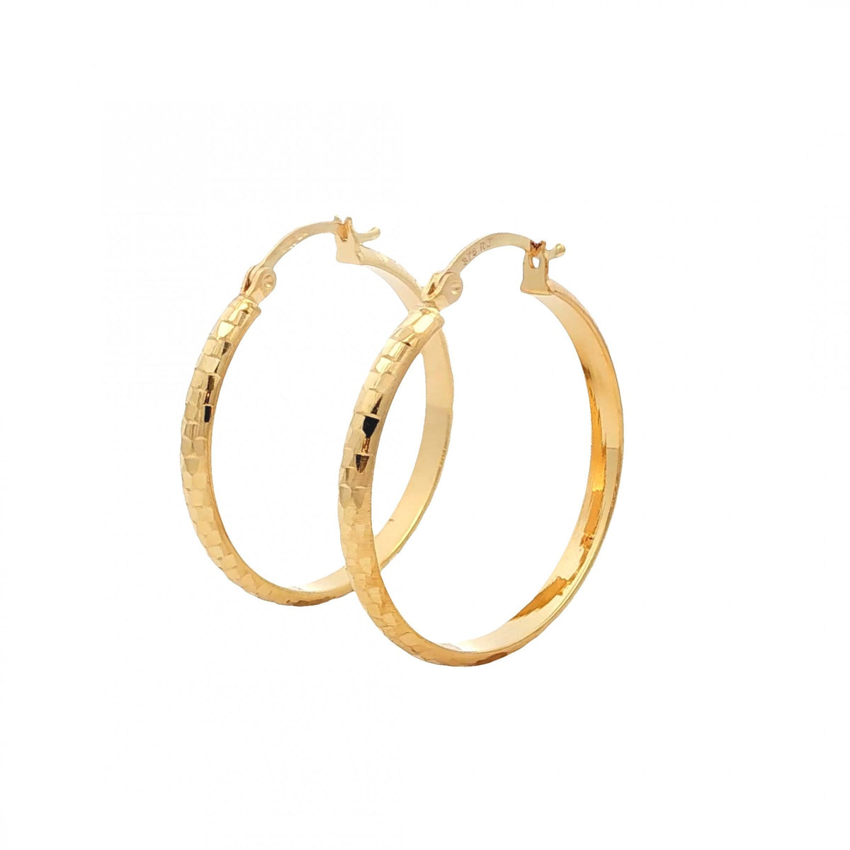 9ct Yellow Gold Diamond-Cut Hoop Earrings - 28x30mm - 2.3g