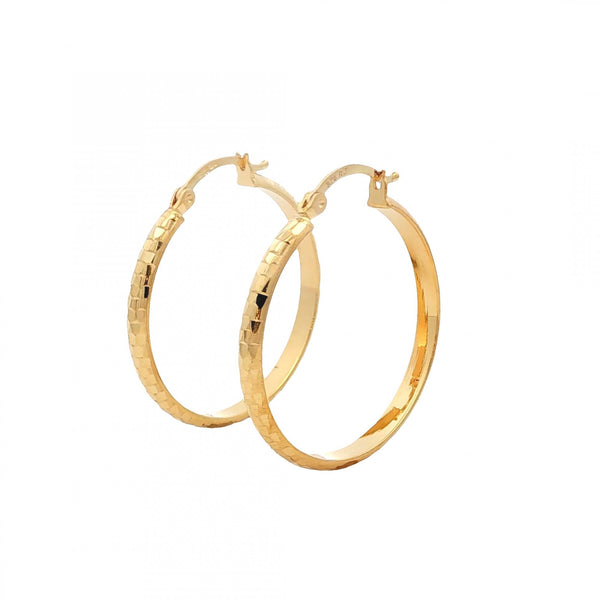 9ct Yellow Gold Diamond-Cut Hoop Earrings - 28x30mm - 2.3g
