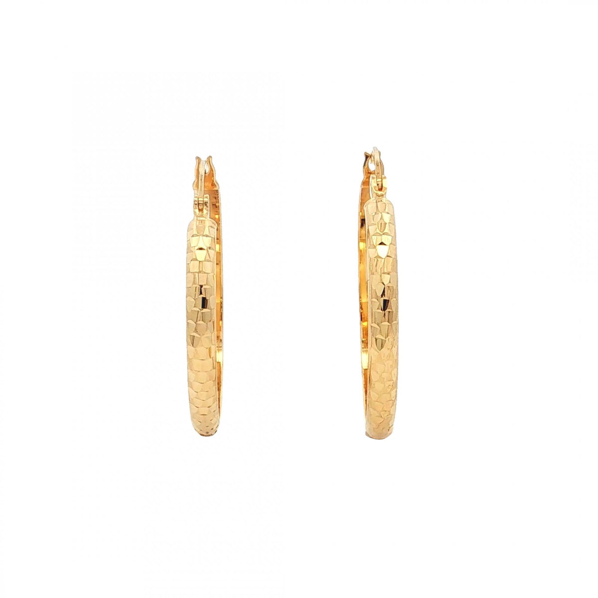 9ct Yellow Gold Diamond-Cut Hoop Earrings - 28x30mm - 2.3g