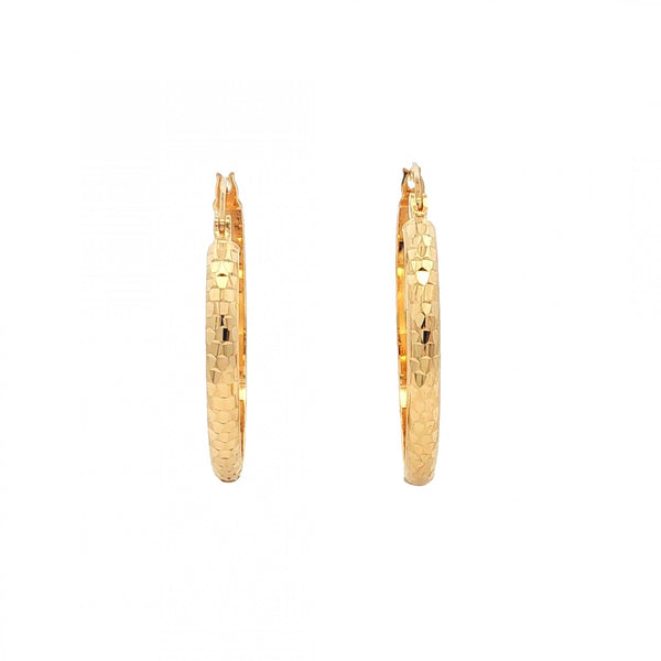 9ct Yellow Gold Diamond-Cut Hoop Earrings - 28x30mm - 2.3g
