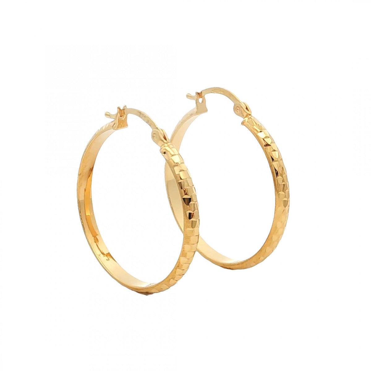 9ct Yellow Gold Diamond-Cut Hoop Earrings - 28x30mm - 2.3g