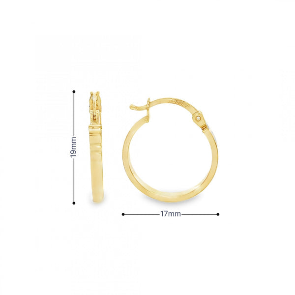 9ct Yellow Gold Flat Hoop Earrings - 17x19x2.5mm - 1.2g