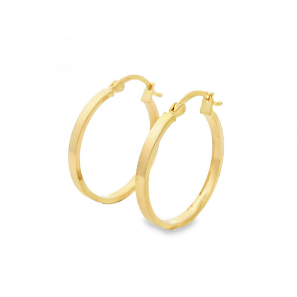 9ct Yellow Gold Flat Hoop Earrings - 22x25x2.5mm - 1.4g