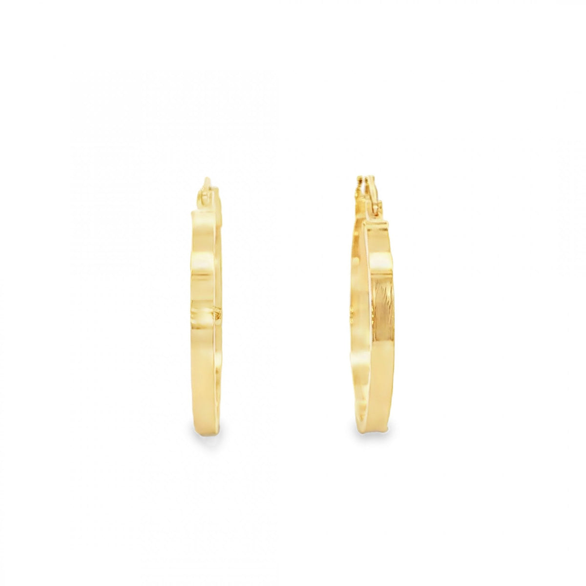 9ct Yellow Gold Flat Hoop Earrings - 22x25x2.5mm - 1.4g