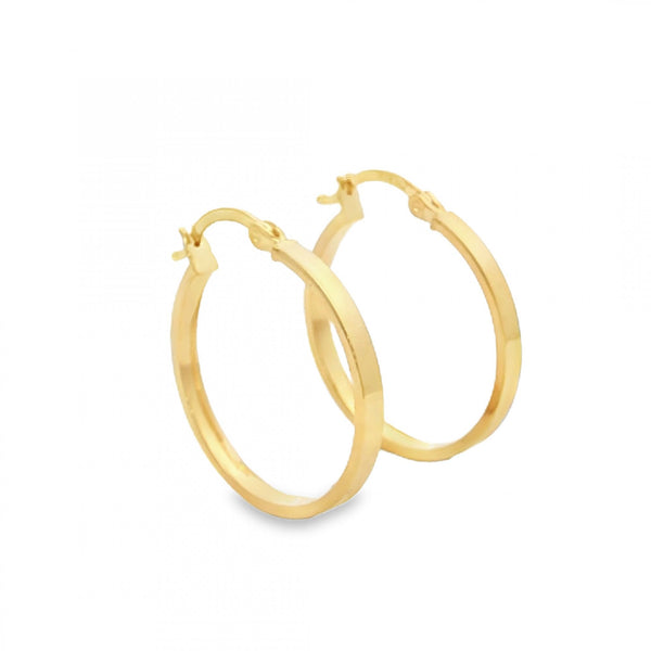 9ct Yellow Gold Flat Hoop Earrings - 22x25x2.5mm - 1.4g