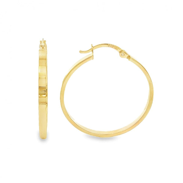 9ct Yellow Gold Flat Hoop Earrings - 27x30x2.5mm - 1.7g