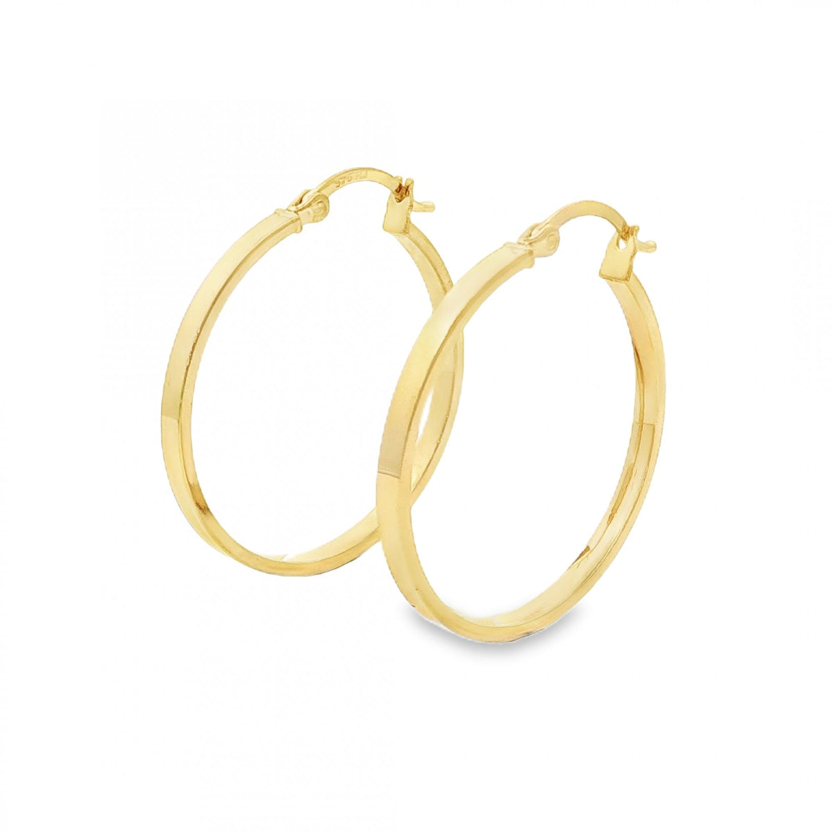 9ct Yellow Gold Flat Hoop Earrings - 27x30x2.5mm - 1.7g