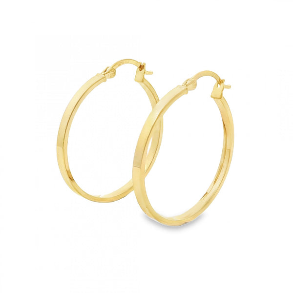 9ct Yellow Gold Flat Hoop Earrings - 27x30x2.5mm - 1.7g
