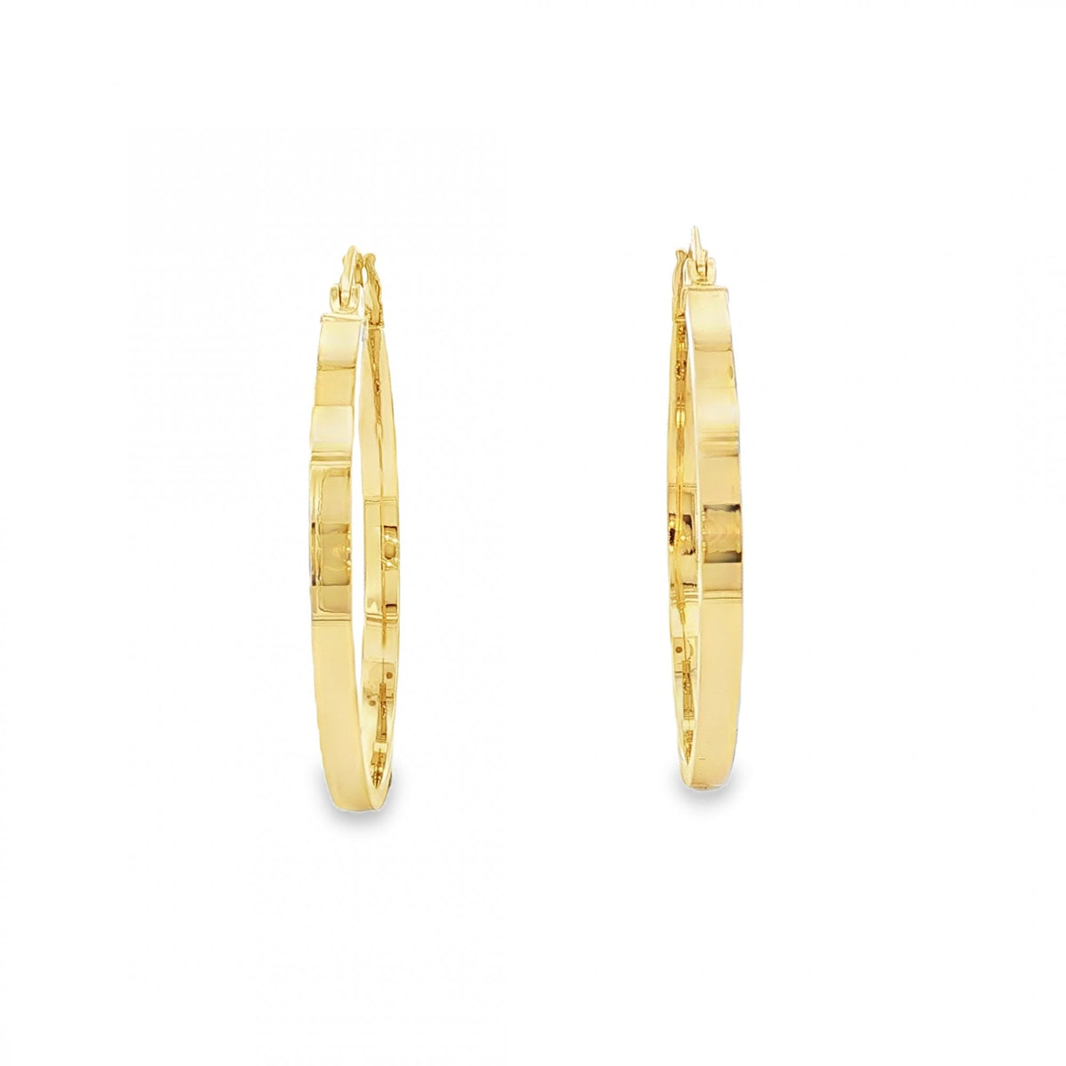 9ct Yellow Gold Flat Hoop Earrings - 27x30x2.5mm - 1.7g