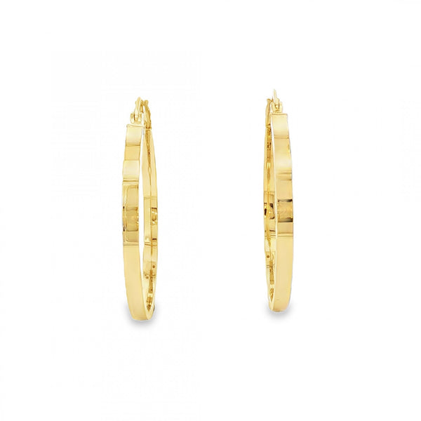 9ct Yellow Gold Flat Hoop Earrings - 27x30x2.5mm - 1.7g