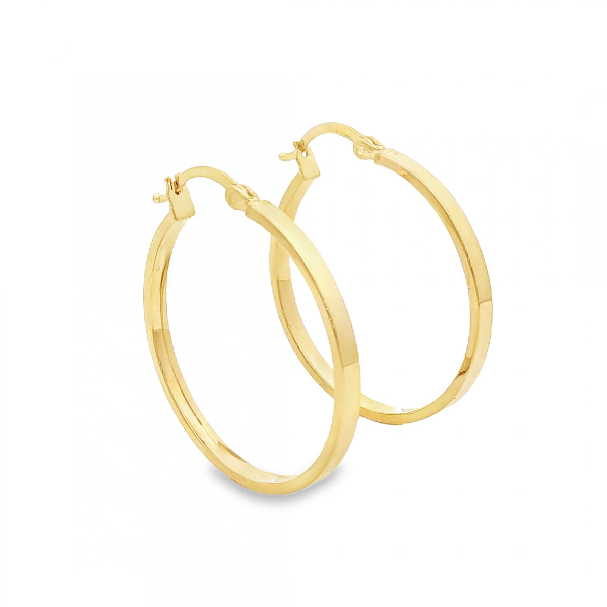 9ct Yellow Gold Flat Hoop Earrings - 27x30x2.5mm - 1.7g