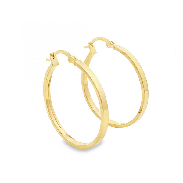 9ct Yellow Gold Flat Hoop Earrings - 27x30x2.5mm - 1.7g