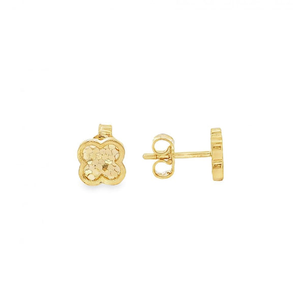 9ct Yellow Gold Hexagon Clover Stud Earrings - 7x7mm - 1.3g