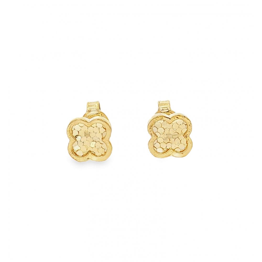 9ct Yellow Gold Hexagon Clover Stud Earrings - 7x7mm - 1.3g