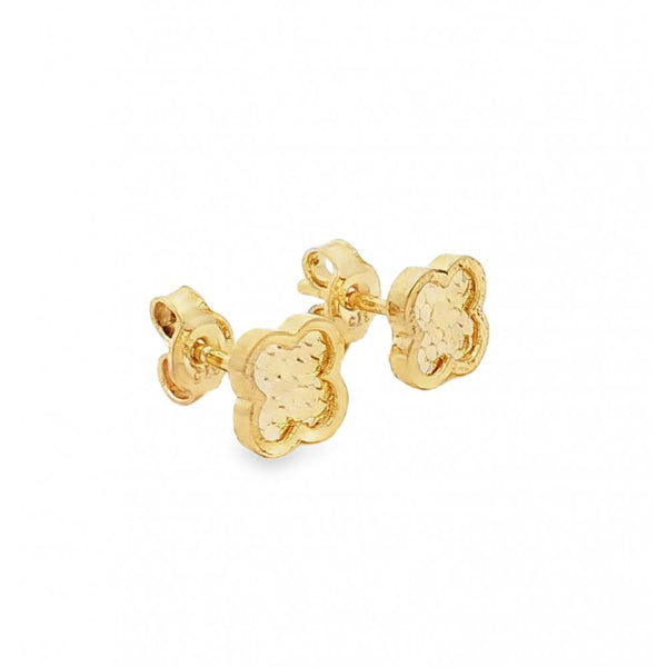 9ct Yellow Gold Hexagon Clover Stud Earrings - 7x7mm - 1.3g