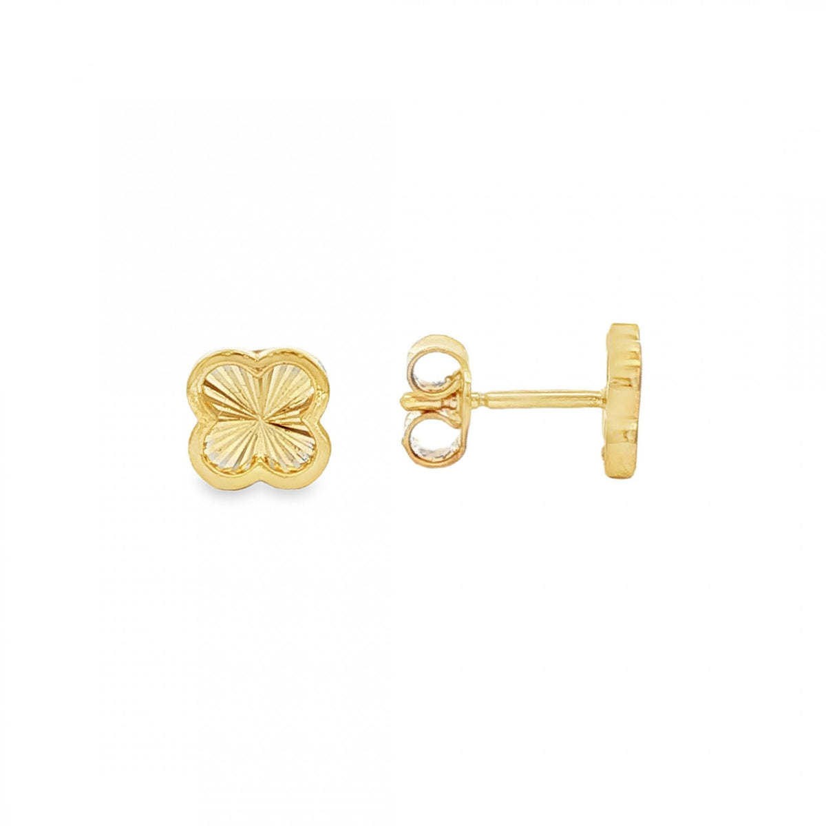 9ct Yellow Gold Sunburst Clover Stud Earrings - 7x7mm - 1.3g