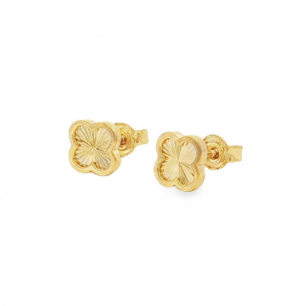 9ct Yellow Gold Sunburst Clover Stud Earrings - 7x7mm - 1.3g