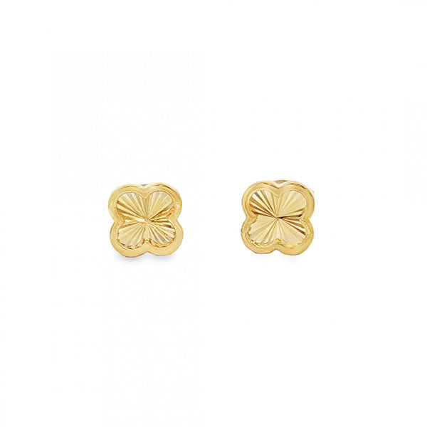 9ct Yellow Gold Sunburst Clover Stud Earrings - 7x7mm - 1.3g