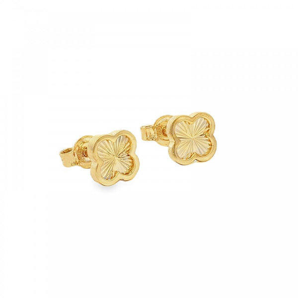 9ct Yellow Gold Sunburst Clover Stud Earrings - 7x7mm - 1.3g