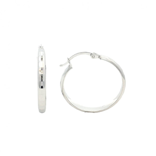 9ct White Gold Faceted Hoop Earrings - 23x25x3mm - 1.9g