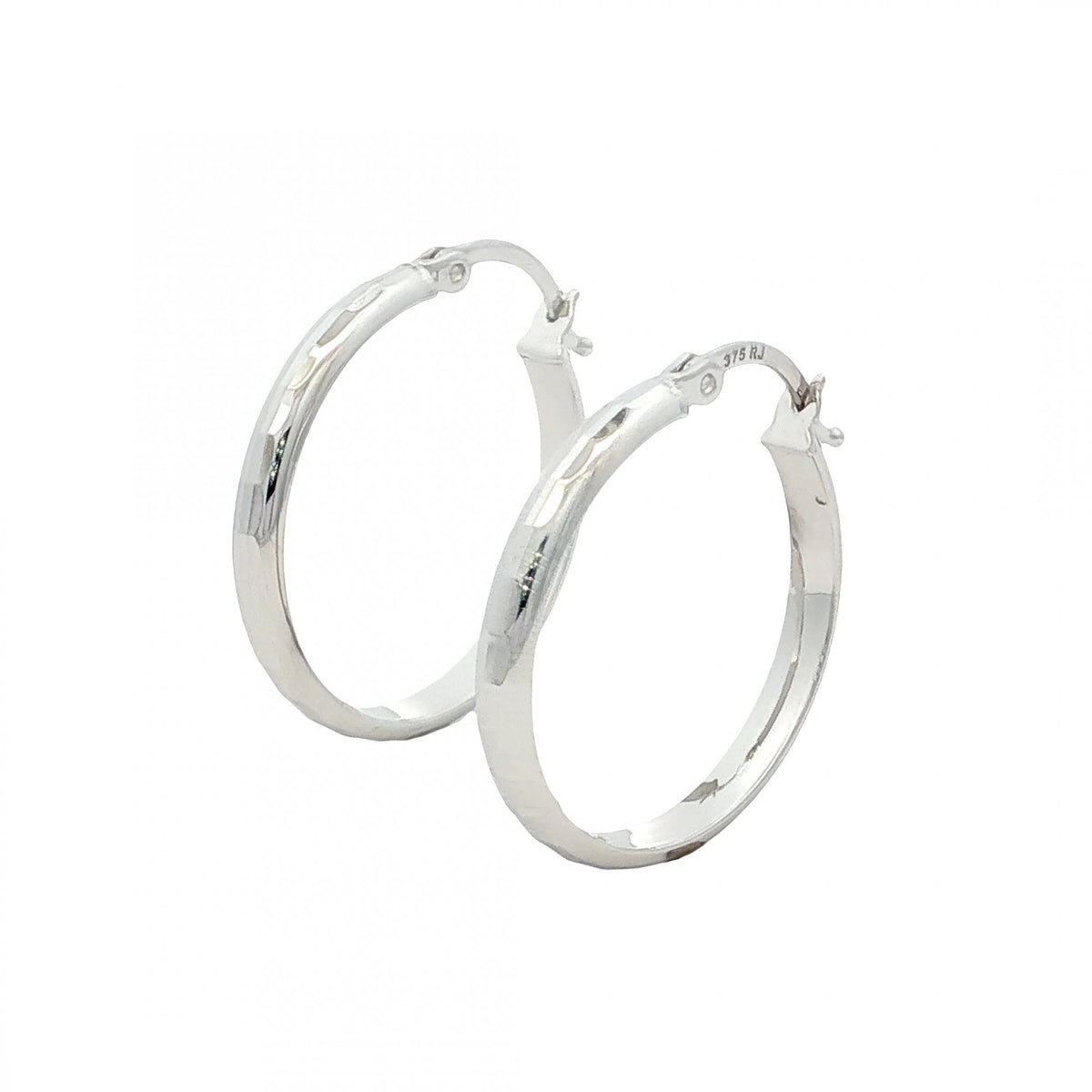 9ct White Gold Faceted Hoop Earrings - 23x25x3mm - 1.9g