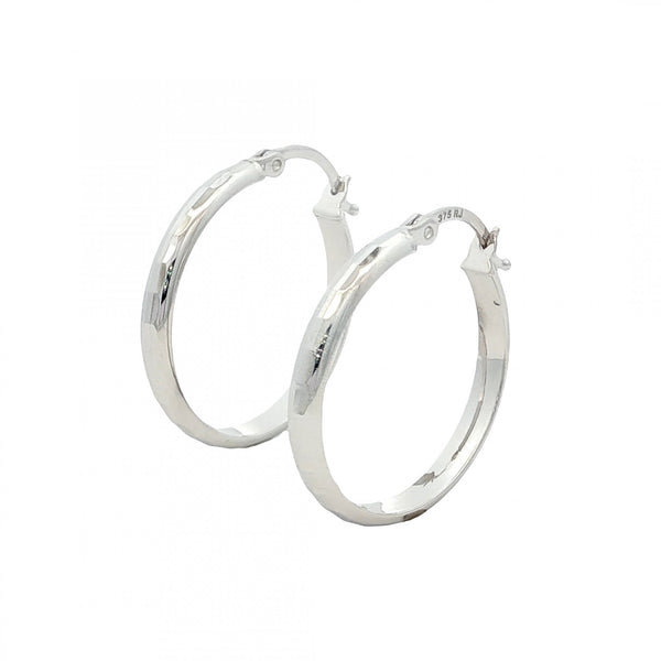9ct White Gold Faceted Hoop Earrings - 23x25x3mm - 1.9g