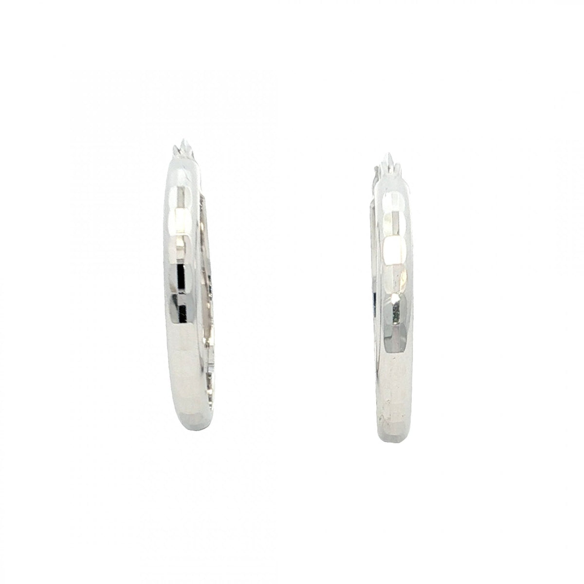 9ct White Gold Faceted Hoop Earrings - 23x25x3mm - 1.9g