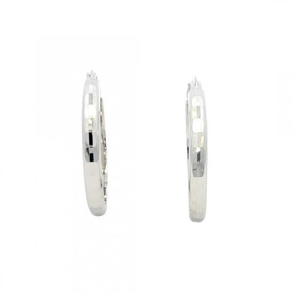 9ct White Gold Faceted Hoop Earrings - 23x25x3mm - 1.9g