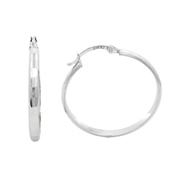 9ct White Gold Faceted Hoop Earrings - 28x29x3mm - 2.3g