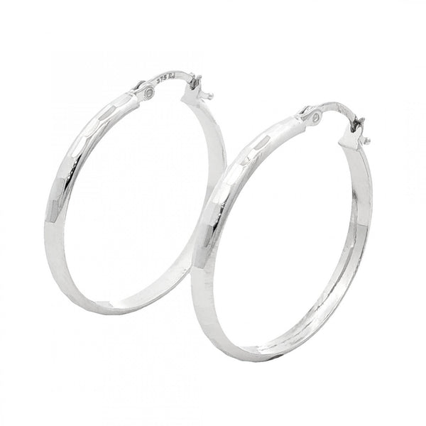 9ct White Gold Faceted Hoop Earrings - 28x29x3mm - 2.3g