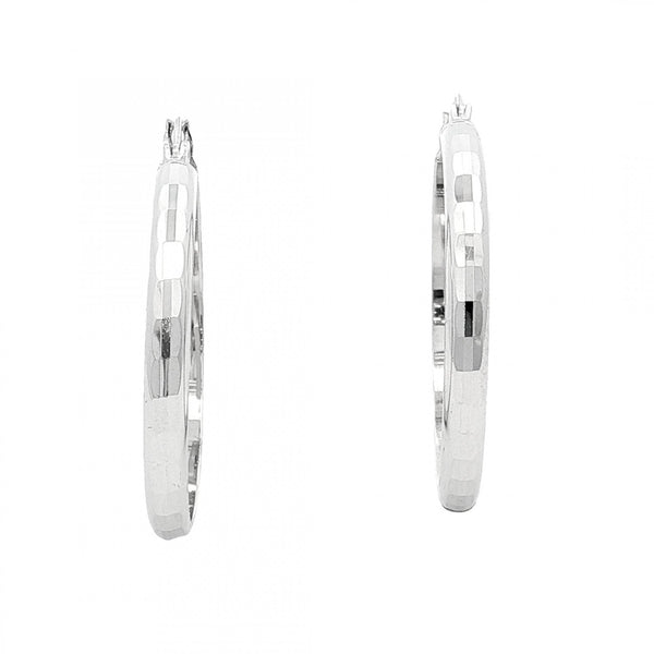 9ct White Gold Faceted Hoop Earrings - 28x29x3mm - 2.3g