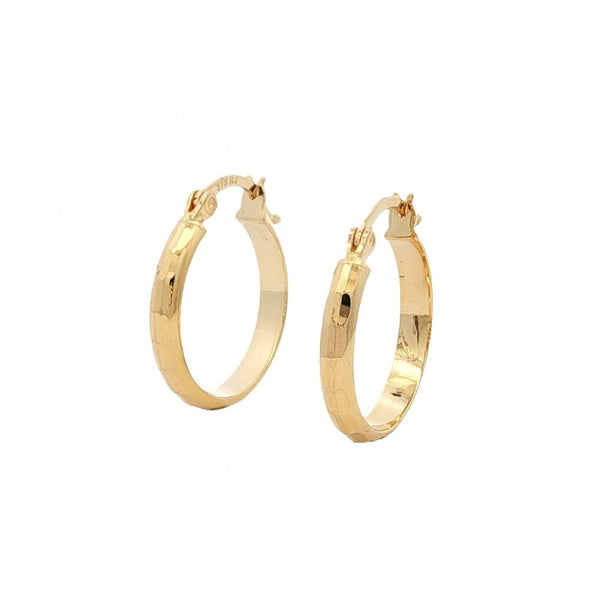 9ct Yellow Gold Faceted Hoop Earrings - 18x19x3mm - 1.5g