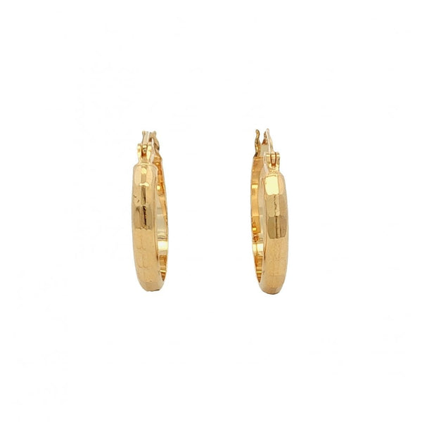 9ct Yellow Gold Faceted Hoop Earrings - 18x19x3mm - 1.5g