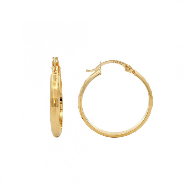 9ct Yellow Gold Faceted Hoop Earrings - 23x25x3mm - 1.9g