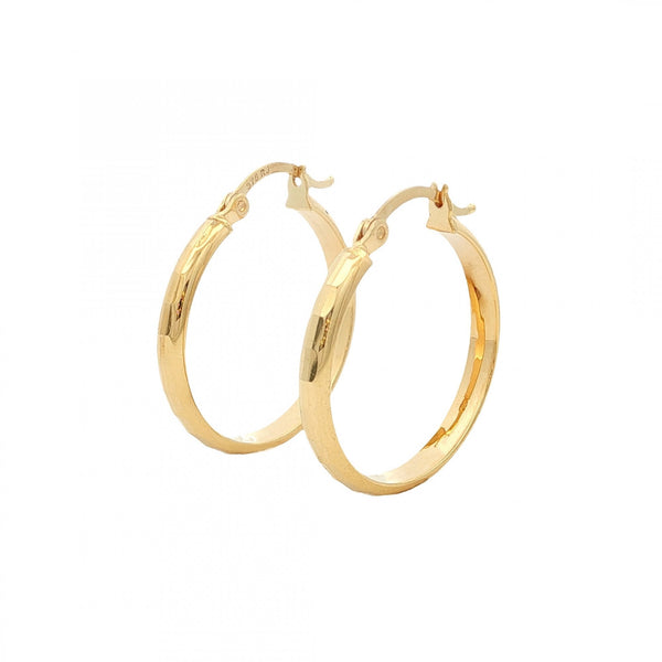 9ct Yellow Gold Faceted Hoop Earrings - 23x25x3mm - 1.9g