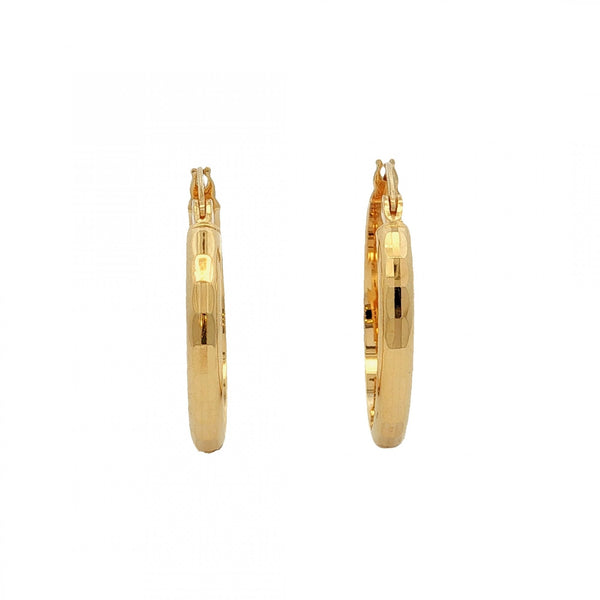 9ct Yellow Gold Faceted Hoop Earrings - 23x25x3mm - 1.9g