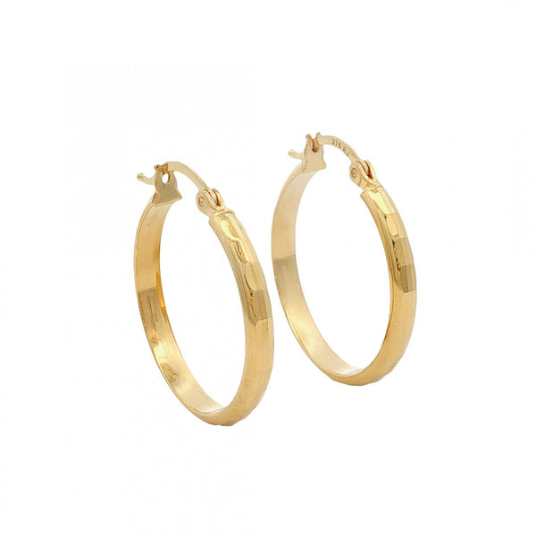 9ct Yellow Gold Faceted Hoop Earrings - 23x25x3mm - 1.9g