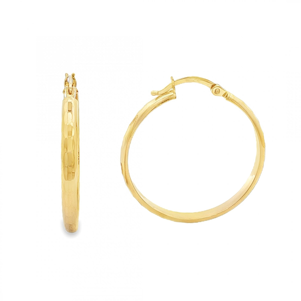 9ct Yellow Gold Faceted Hoop Earrings - 28x29x3mm - 2.4g