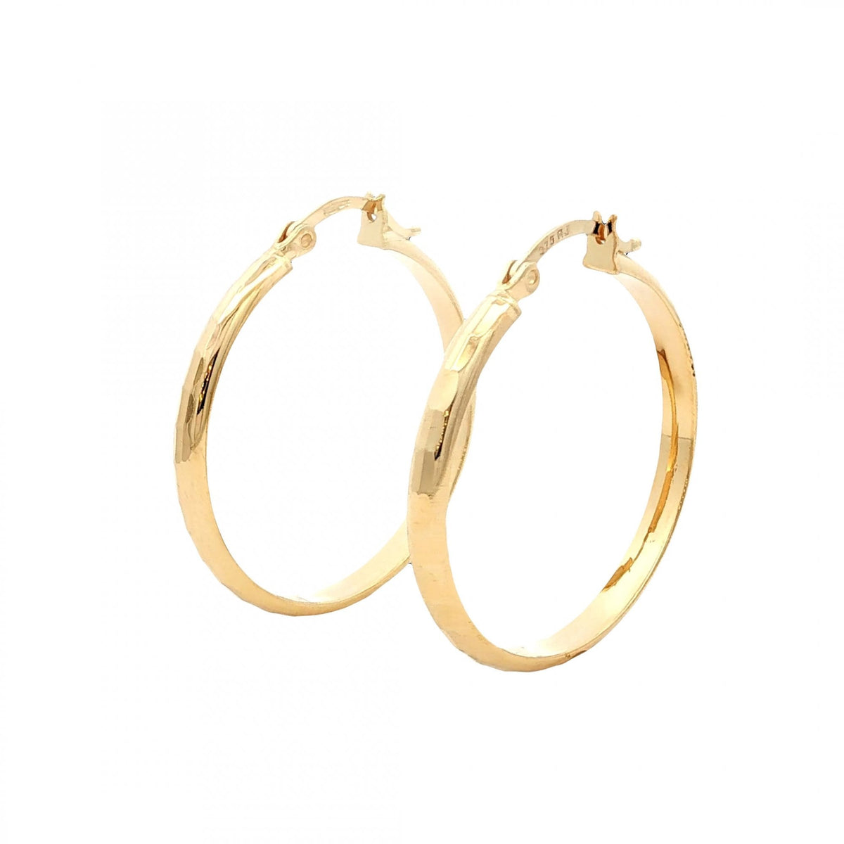 9ct Yellow Gold Faceted Hoop Earrings - 28x29x3mm - 2.4g