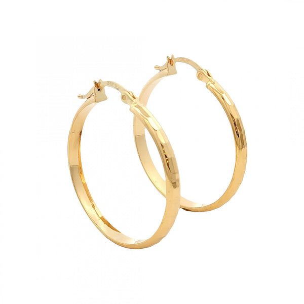 9ct Yellow Gold Faceted Hoop Earrings - 28x29x3mm - 2.4g