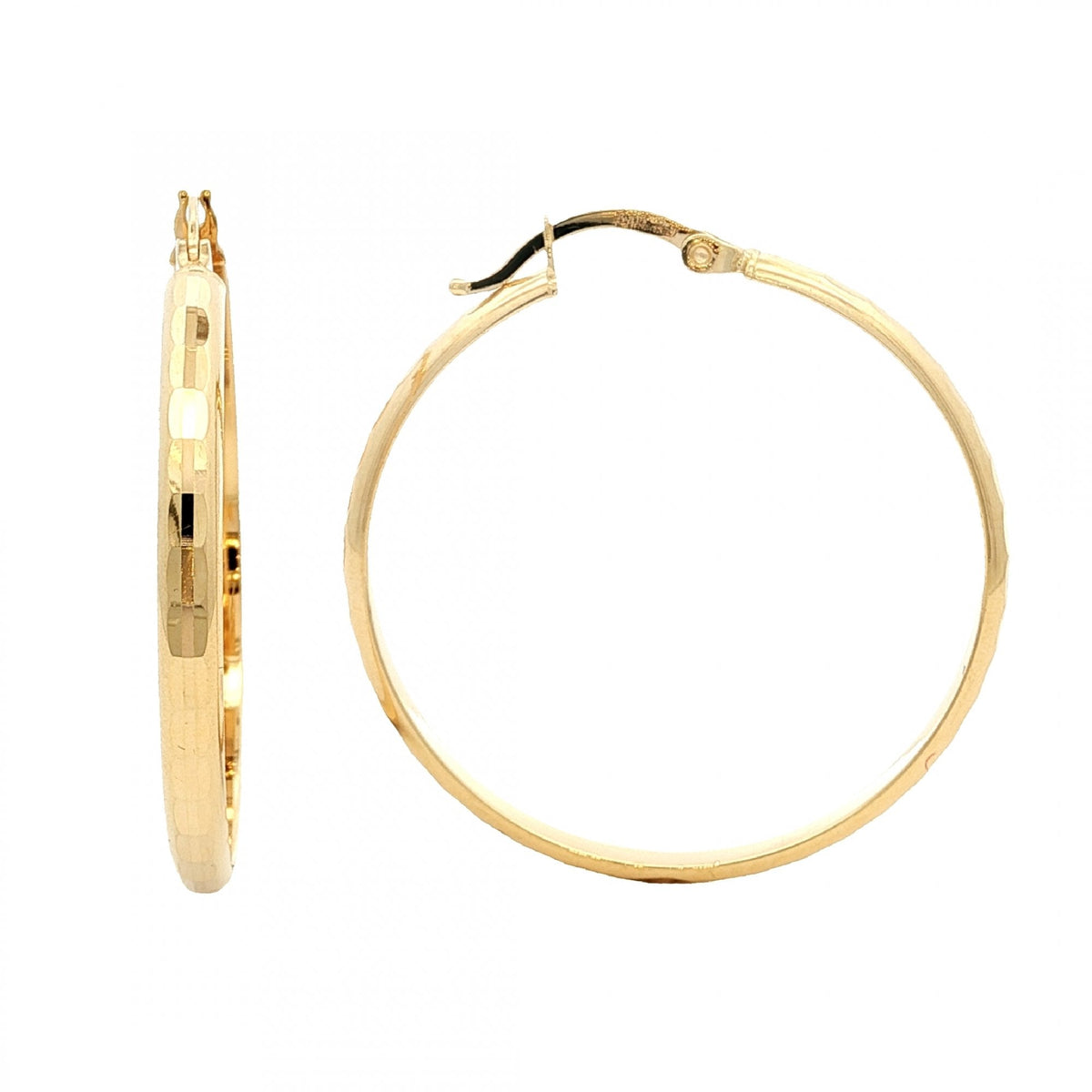 9ct Yellow Gold Faceted Hoop Earrings - 33x34x3mm - 2.8g
