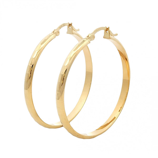 9ct Yellow Gold Faceted Hoop Earrings - 33x34x3mm - 2.8g