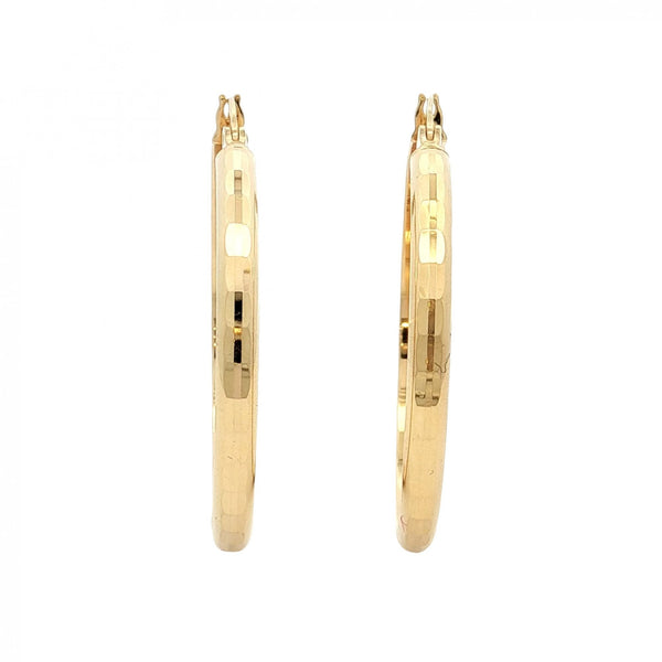 9ct Yellow Gold Faceted Hoop Earrings - 33x34x3mm - 2.8g